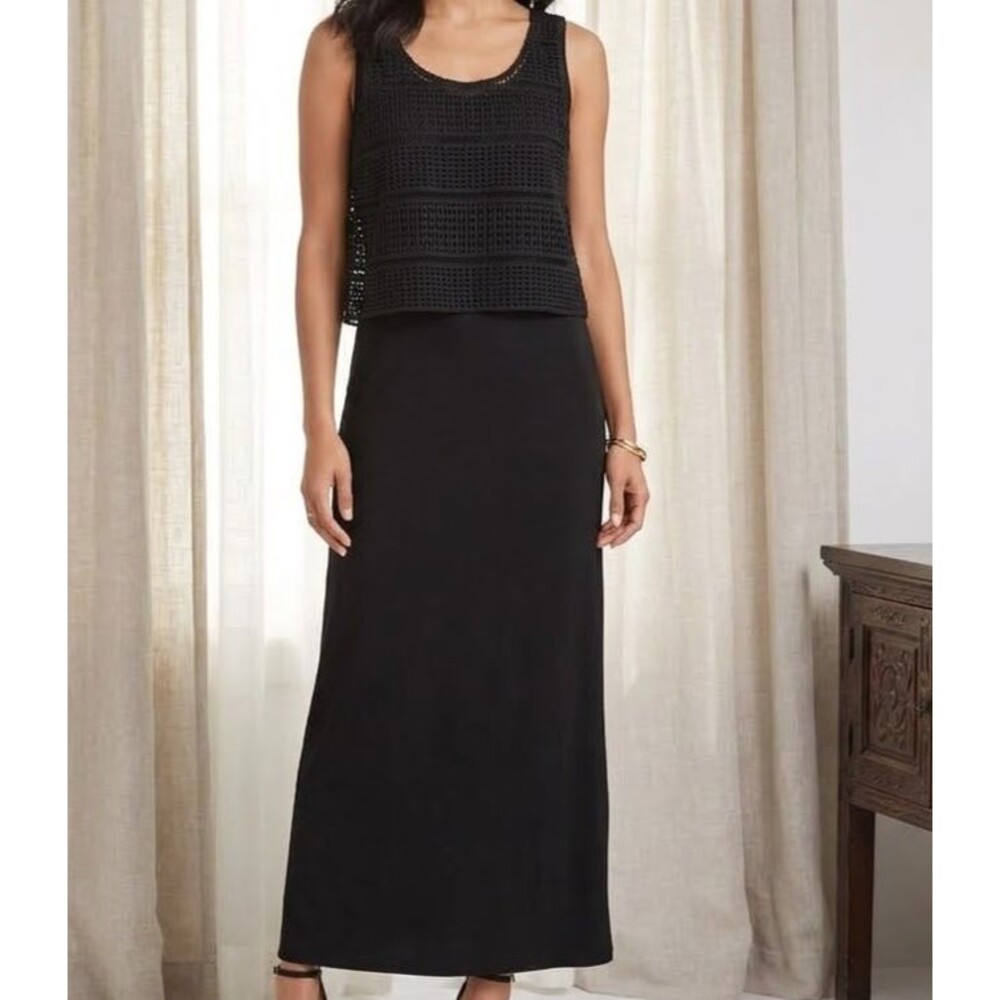 Calvin Klein NWT Black Crochet Overlay Popover Maxi Dress Size 8 Modern